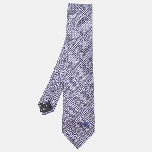 Navy Blue Patterned Silk Tie - Versace - Modalova