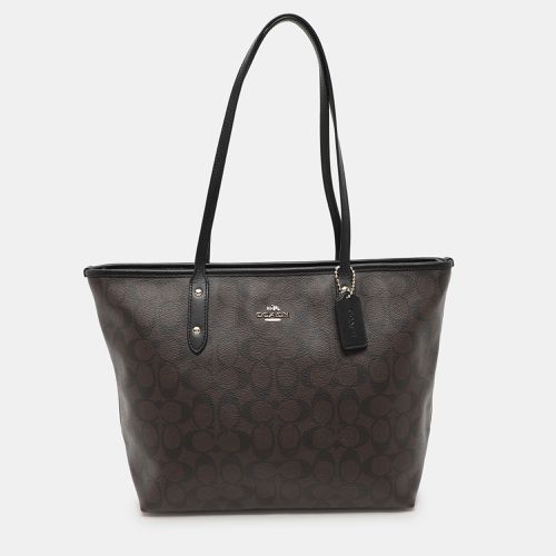 Black/ Signature Coated Canvas and Leather City Zip Tote - Coach - Modalova