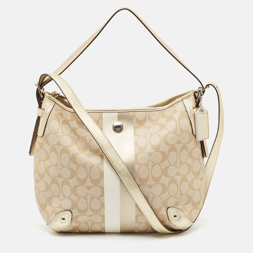 Beige Signature Coated Canvas and Leather Chelsea Heritage Stripe Hobo - Coach - Modalova