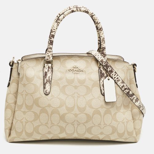 Signature Coated Canvas and Snake Print Leather Sage Carryall Satchel - Coach - Modalova