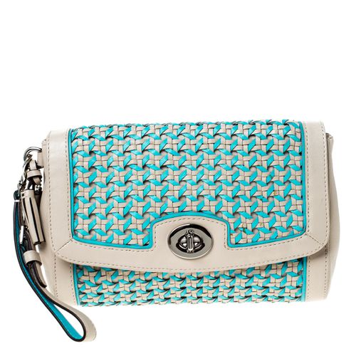 Blue Caning Leather Flap Wristlet Clutch - Coach - Modalova