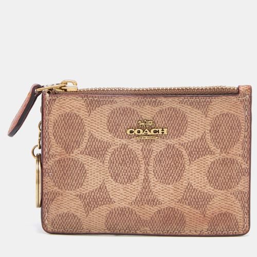 Beige/ Signature Coated Canvas and Leather Zip Skinny ID Case - Coach - Modalova