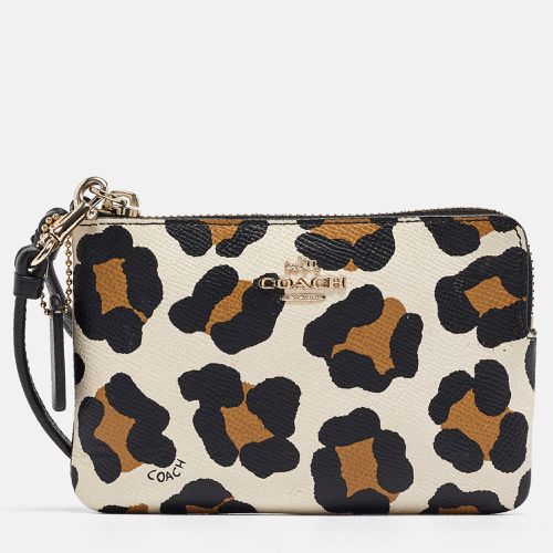 Brown Leopard Print Leather Zip Wristlet Pouch - Coach - Modalova