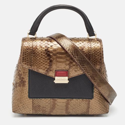 Bronze Python and Leather Pushlock Flap Top Handle Bag - Carolina Herrera - Modalova