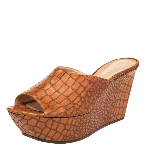 Croc Embossed Leather Platform Wedge Sandals Size 41 - Casadei - Modalova