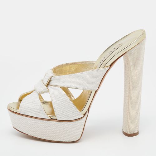 Gold Woven Straw and Leather Platform Sandals Size 39 - Casadei - Modalova