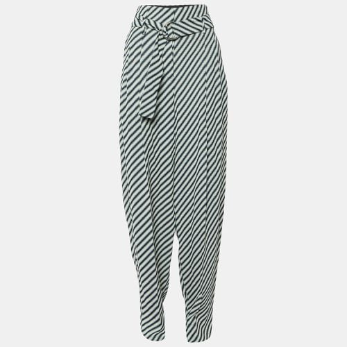 Ecru/Black Diagonal Pattern Textured Pleated Trousers M - Celine - Modalova