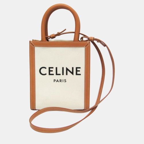 Light /Off-White Leather/Canvas Vertical Cabas Mini Logo Tote Bag - Celine - Modalova