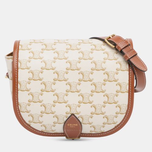 Cream Medium Triomphe Coated Canvas Folco Crossbody - Celine - Modalova