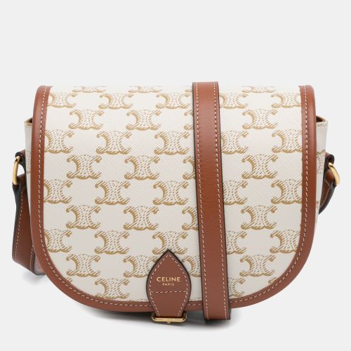 Cream Medium Triomphe Coated Canvas Folco Crossbody - Celine - Modalova
