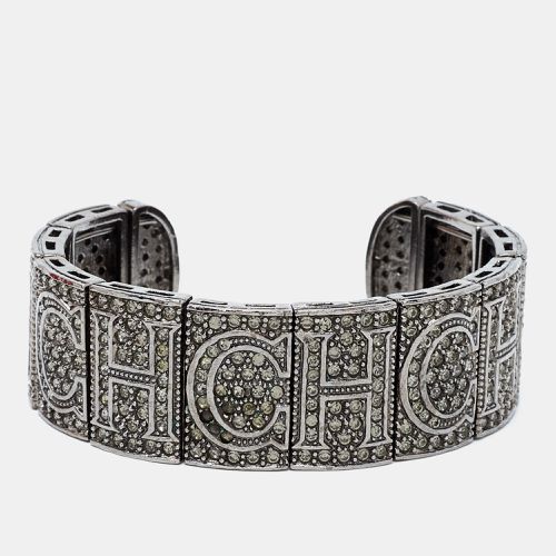 Crystal Logo Gunmetal Tone Open Cuff Bracelet - CH Carolina Herrera - Modalova