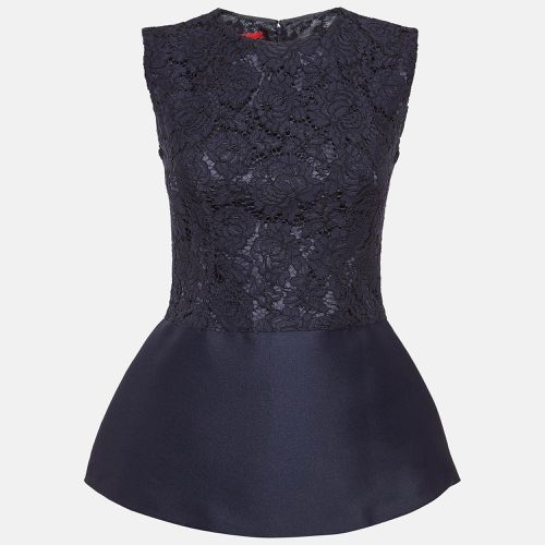 Blue Lace and Crepe Peplum Top S - CH Carolina Herrera - Modalova