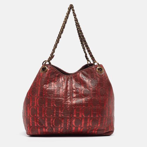 Red Metallic Perforated Monogram Leather Chain Tote - CH Carolina Herrera - Modalova