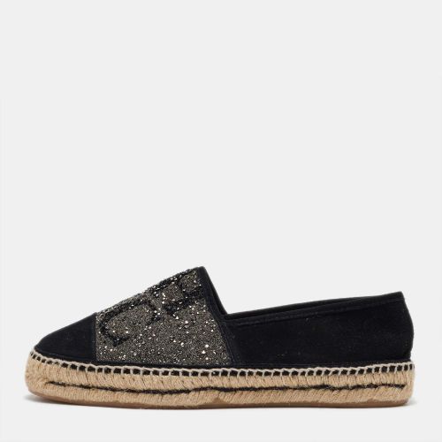 Silver Crystal Embellished Suede Espadrille Flats Size 39 - CH Carolina Herrera - Modalova