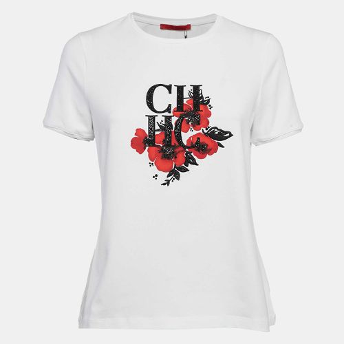 Logo Embellished Floral Print Jersey T-Shirt M - CH Carolina Herrera - Modalova