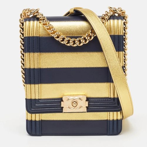 Navy Blue/ Leather Paris-New York North/South Boy Bag - Chanel - Modalova