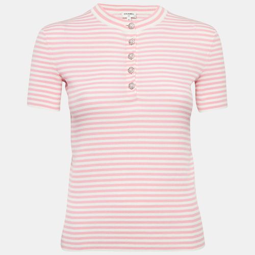 White Stripe Rib Knit Band Collar Top S - Chanel - Modalova