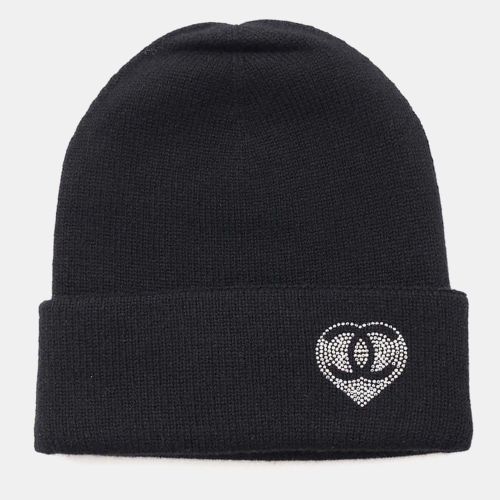 Cashmere Rhinestone CC Logo Heart Motif Knit Cap - Chanel - Modalova