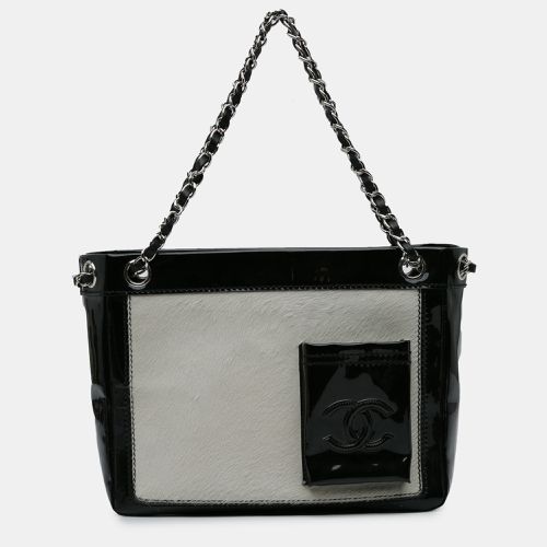 Black Patent and Pony Hair Pocket Small Tote Bag - Chanel - Modalova