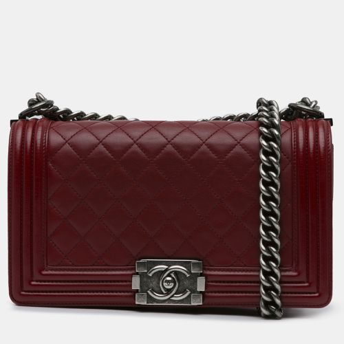 Maroon Leather Medium Lambskin Boy Flap Bag - Chanel - Modalova