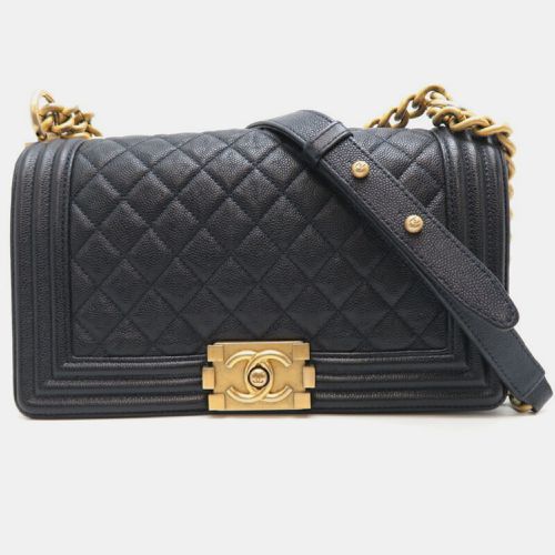 Navy Caviar Skin Boy 25 Chain Shoulder Bag - Chanel - Modalova