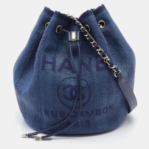 Navy Leather Straw Deauville Shoulder Bag - Chanel - Modalova