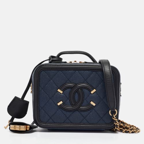 Navy /Black Quilted Caviar Leather Small CC Filigree Vanity Case Bag - Chanel - Modalova