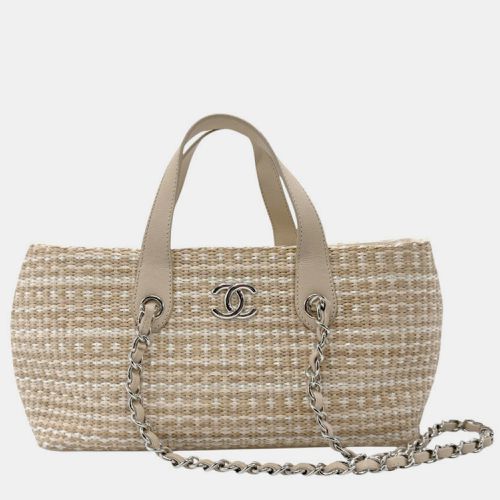 Raffia Leather Light Silver Shoulder Bag - Chanel - Modalova