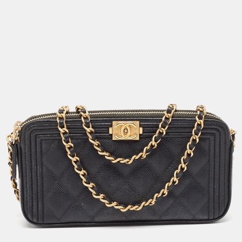 Quilted Caviar Leather Double Zip Clutch Bag - Chanel - Modalova