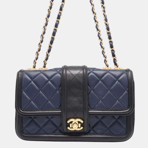 Navy/ Lambskin Matelasse Single Flap Chain shoulder Bag - Chanel - Modalova