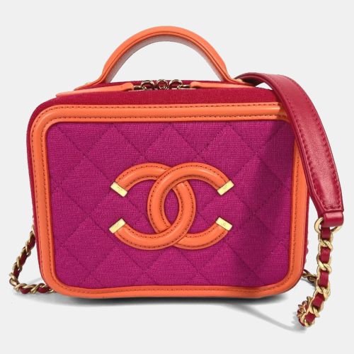 Coco Mark Cc Filigree /Red Canvas Leather 2-Way Chain Shoulder Vanity Bag - Chanel - Modalova