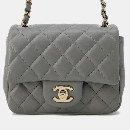 Flap Mini Gray Lambskin Matelasse Chain Shoulder Bag - Chanel - Modalova