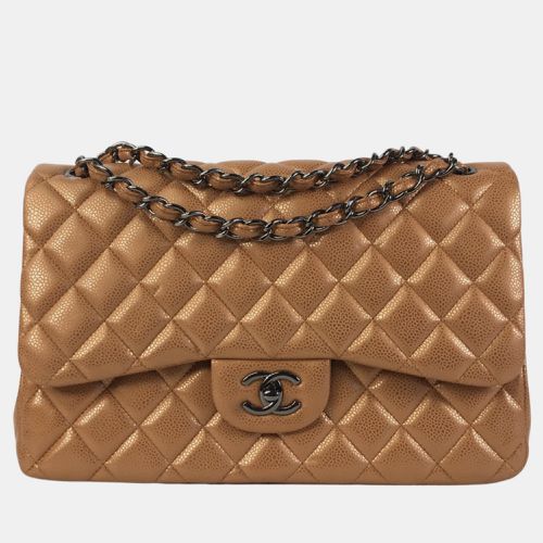 Bronze Leather Jumbo Classic Double Flap Shoulder Bag - Chanel - Modalova