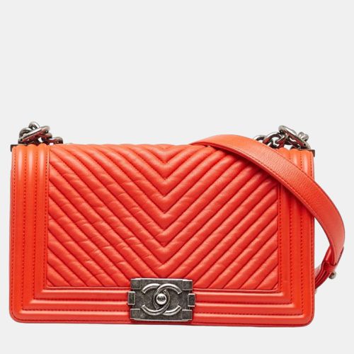 Chanel Red Leather Medium Boy Bag - Chanel - Modalova