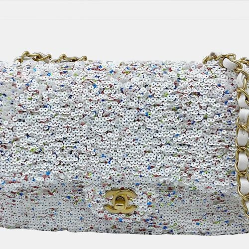 White Medium Sequin Single Flap Shoulder Bag - Chanel - Modalova