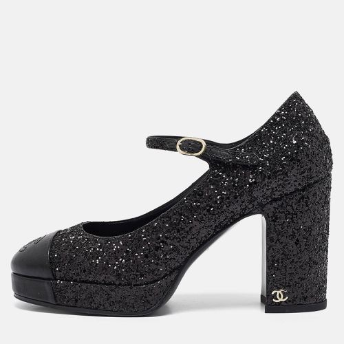 Glitter and Leather CC Platform Mary Jane Pumps Size 37 - Chanel - Modalova