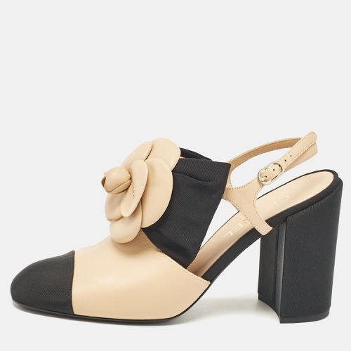 Black Leather Block Heel Slingback Pumps Size 39 - Chanel - Modalova