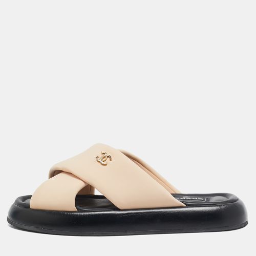 Peach Fabric Cross Strap CC Slides Size 39 - Chanel - Modalova