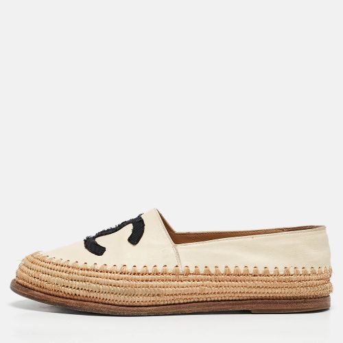 Black Leather and Raffia CC Espadrille Flats Size 37 - Chanel - Modalova