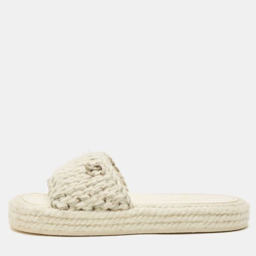 Silver Braided Knit CC Espadrille Flat Slides Size 39 - Chanel - Modalova