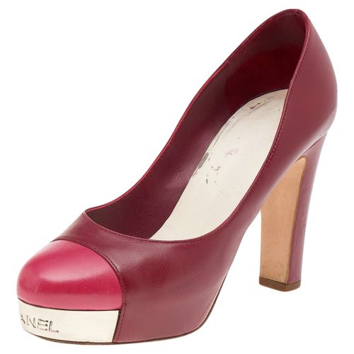 Pink Leather CC Cap Toe Block Heel Platform Pumps Size 35.5 - Chanel - Modalova