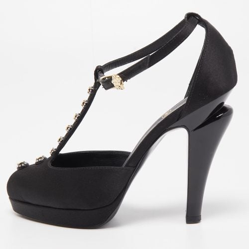 Satin Crystal Embellished T-Strap Platform Pumps Size 35.5 - Chanel - Modalova