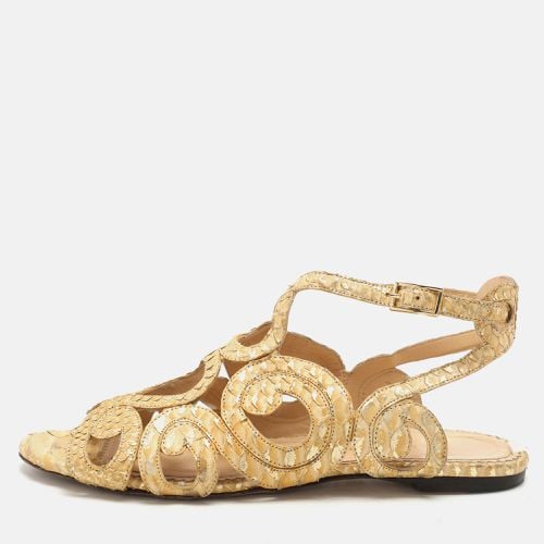 Gold Python Cut Out Strappy Flat Sandals Size 38 - Charlotte Olympia - Modalova