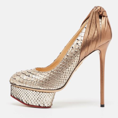 Silver Python Leather Platform Pumps Size 37.5 - Charlotte Olympia - Modalova