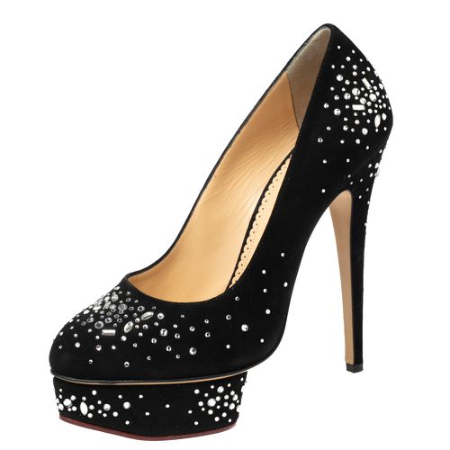 Crystal Embellished Suede Dolly Platform Pumps Size 40.5 - Charlotte Olympia - Modalova