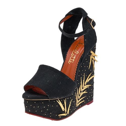 Canvas Mischievous Embellished Platform Wedge Ankle Strap Sandals Size 38 - Charlotte Olympia - Modalova