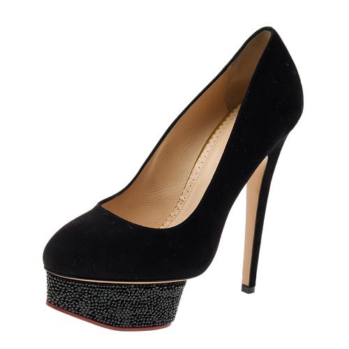 Suede Crystal Embellished Dolly Platform Pumps Size 38 - Charlotte Olympia - Modalova