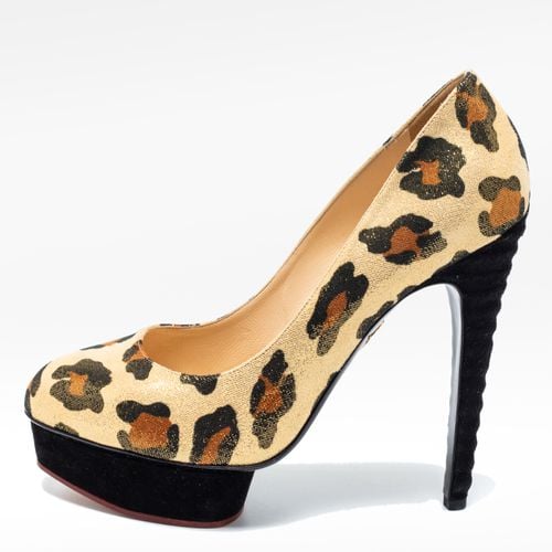 Gold Leopard Print Glitter Suede Dolly Pumps Size 39 - Charlotte Olympia - Modalova