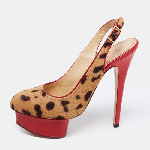 Red/ Leopard Calf Hair And Leather Dolly Slingback Pumps Size 36.5 - Charlotte Olympia - Modalova