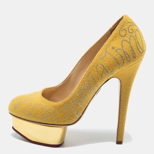 Mustard Cotton Embroidered Felt Dolly Platform Pumps Size 36 - Charlotte Olympia - Modalova